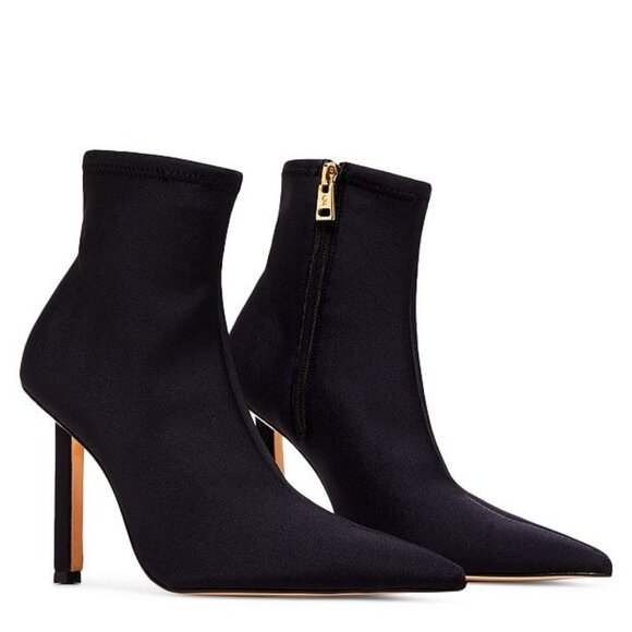NEW Good American Ankle Shine Neoprene Stiletto Heeled Booties in Black … - Picture 1 of 3